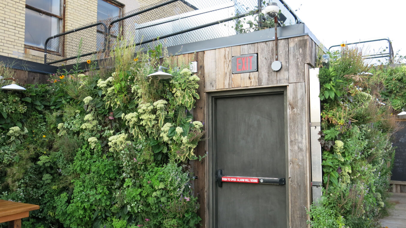 An exit of Asbury Biergarten